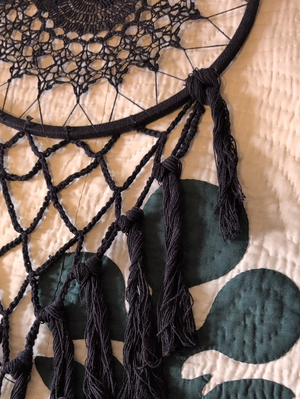Black Crochet Dreamcatcher Wall Hanging - Home Bedding Accent Set Of 2